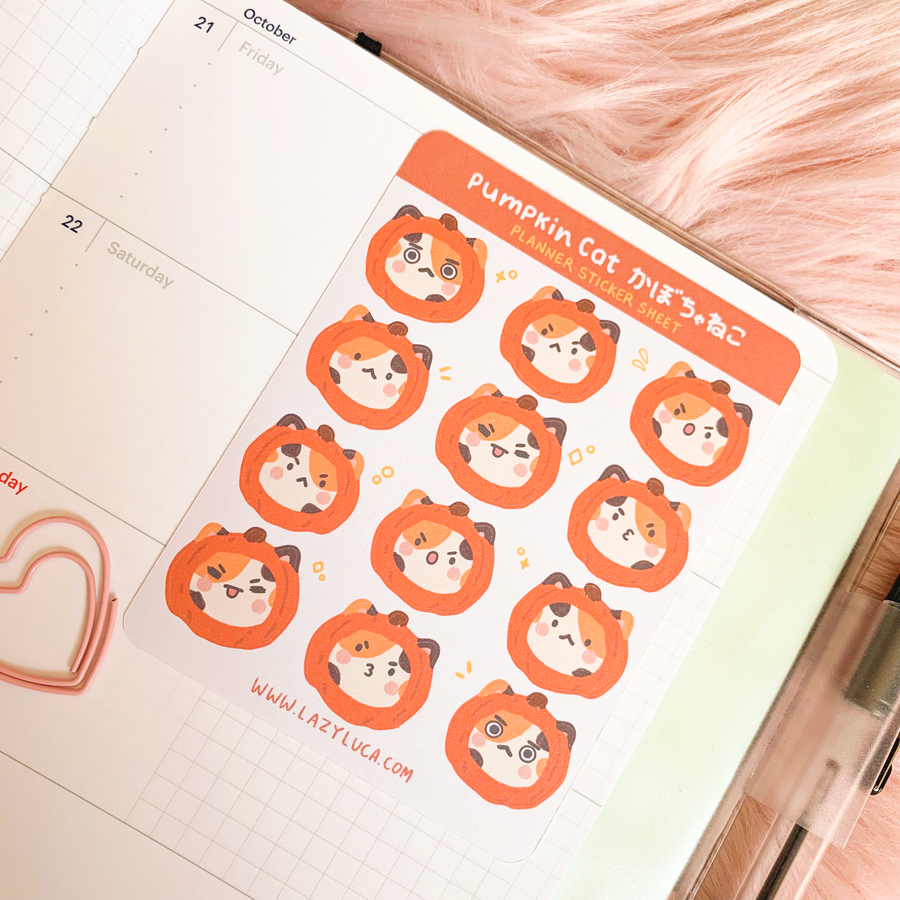 Calico Pumpkin Cat Planner Sticker Sheet